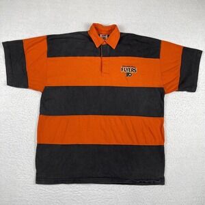 Philadelphia Flyers‎ Polo Shirt Mens XL Orange Black Striped Vintage NHL Hockey